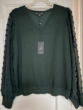 New Adrianna Papell Blouse, Size Large, Hunter Green